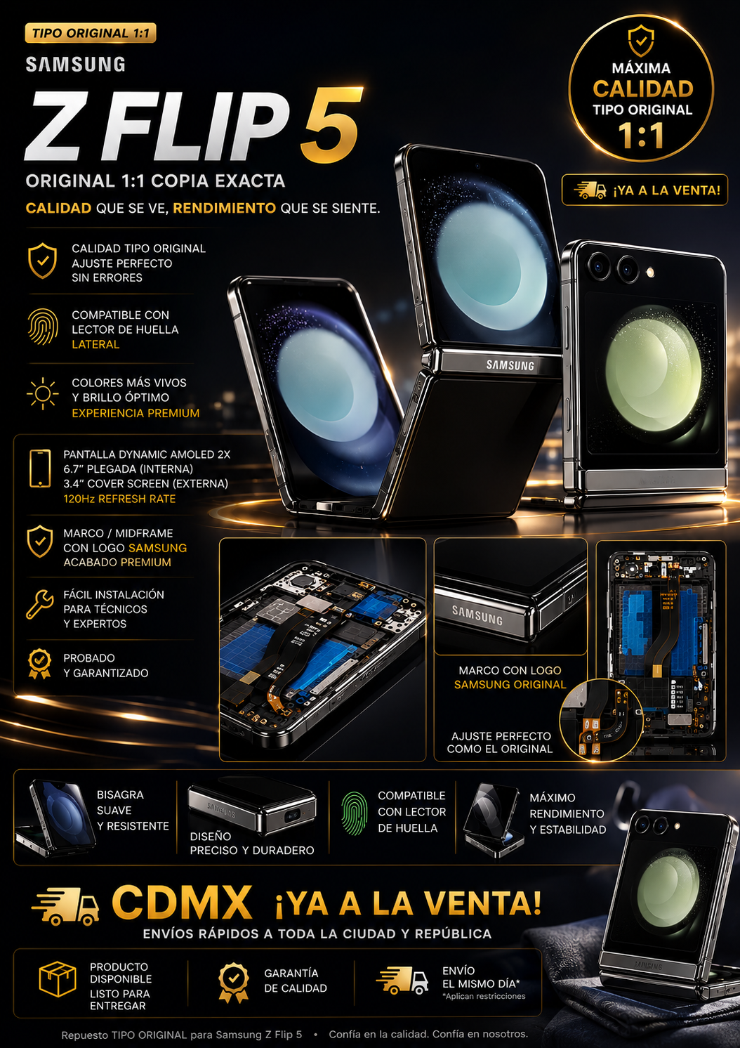 Pantalla Samsung Z Flip5 TIPO ORIGINAL CON MARCO HAODE