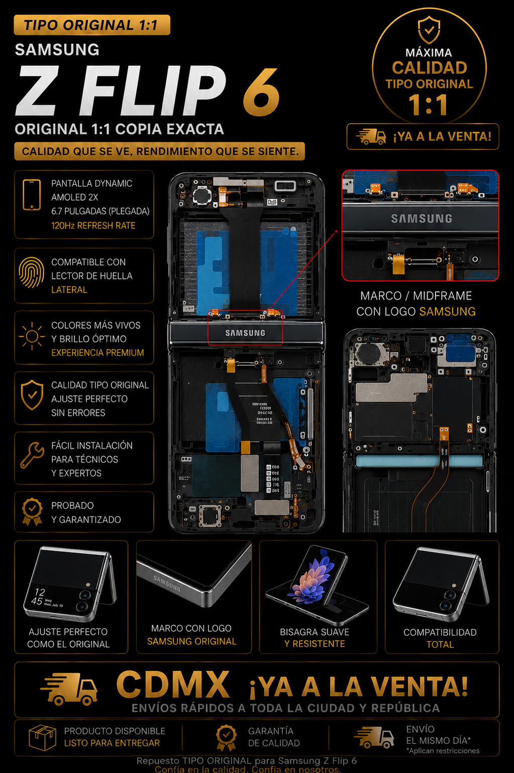 Pantalla Samsung Z Flip6 TIPO ORIGINAL CON MARCO HAODE