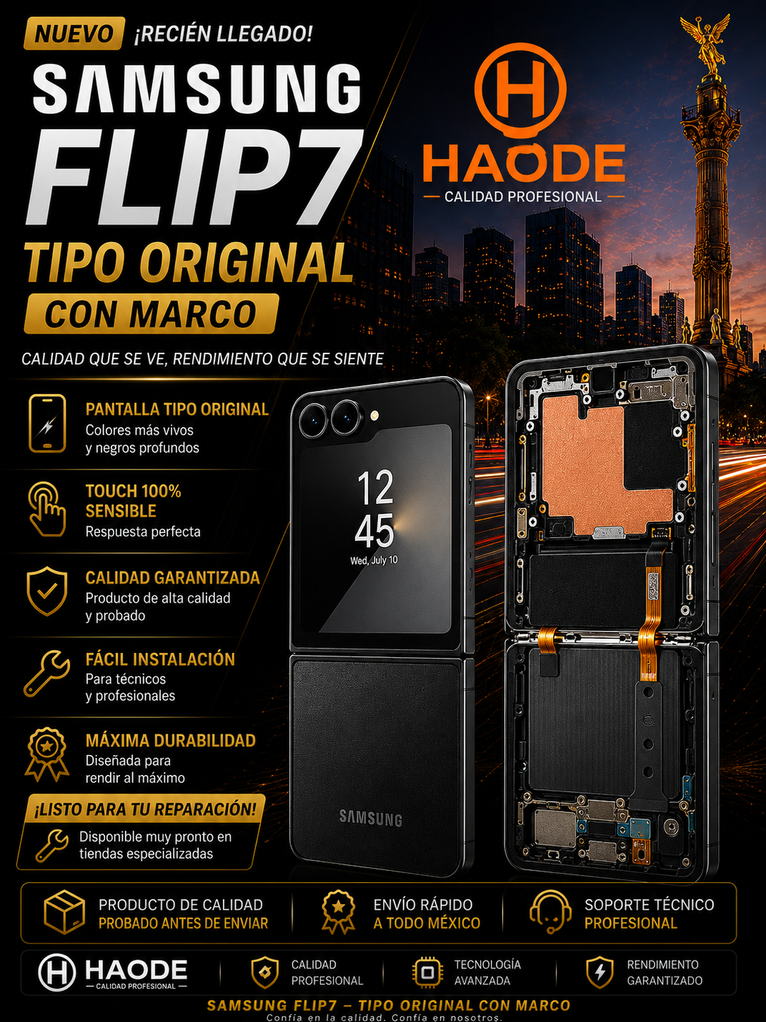 Pantalla Samsung Z Flip7 TIPO ORIGINAL CON MARCO